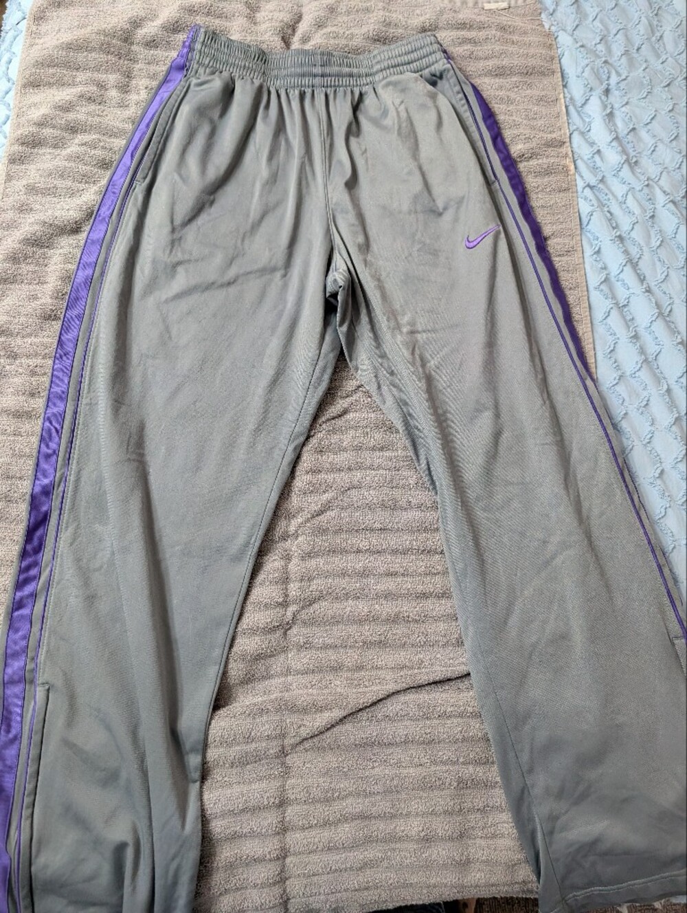 Nike Mens Gray Joggers with Purple Stripe